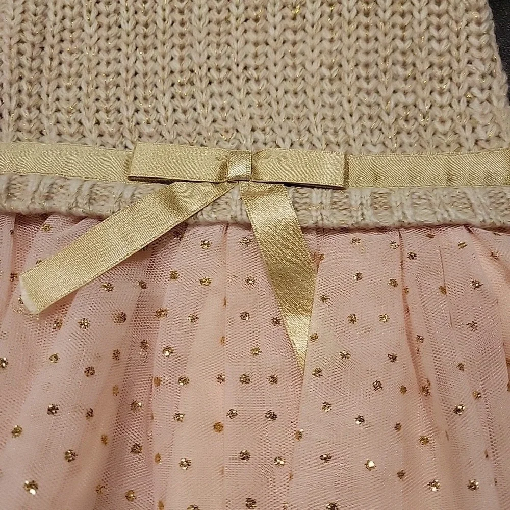 Blueberry Boulevard‎ Pink/Gold Dress 3-6mo Gold Sparkles Knit Top Tulle NWT $54